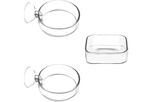 IAFVKAI Glas Aquarium Fressnäpfe Futterschale für Garnelen im Aquarium, 1 Stück Platz Glas Futternapf (60mm), 2 Stück Runden Fisch Fressnäpfe mit Absaugung (60mm)