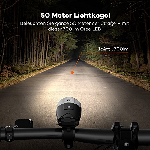 LED Fahrradbeleuchtung TaoTronics Wiederaufladbares Fahrradlicht Fahrradlampen Set Fahrrad Frontlicht & Rücklicht (50 Meter Leuchtkraft, Starkes Licht / Schwaches Licht / Blinkmodus, IP65 Wasserdicht, per USB Wiederaufladbar) - 2