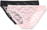 Suave refuerzo de algodón IRIS & LILLY Braguitas de Encaje Estilo Bikini, Pack de 2 Mujer, Multicolor (Pink/Black), Medium