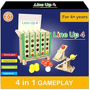 ButterflyEdufields DIY Lineup 4 in a Row Board Game, Bounce Balls Shots Game & 2 Mini Catapult Shooters Interactive Battle Game Fun Family Time for Kids Age 5+ Years
