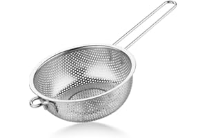 STL Steel Colander with Long Handles and Deep Base Micro-Perforated Strainer for Draining Pasta, Rice, Vegetables & Fruits, Dishwasher Safe Kitchen Metal Food Filter, Easy to Clean and Durable