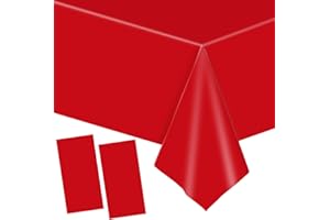 YAAVAAW Grandi tovaglie rosse per feste, 2 pezzi, 137 x 274 cm, in plastica, per Natale, picnic, cene, compleanni dei bambini