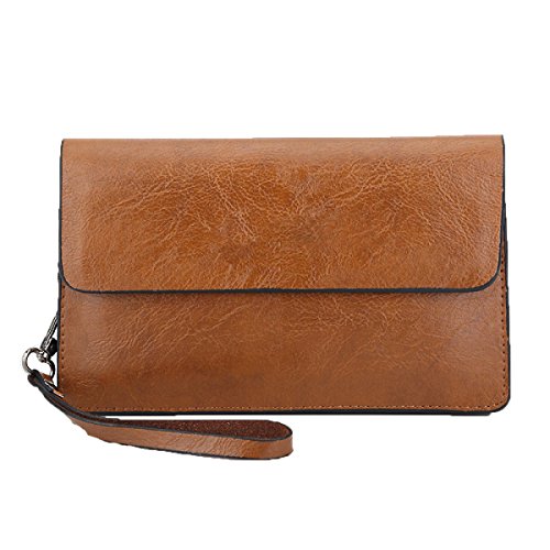 Preisvergleich Produktbild GKKXUE Herren-Brieftasche Lange Handy-Tasche Verdreht Und Dreht Taschenhandtaschen Multifunktionale Leder-Griff Paket Geschäft,Brown-OneSize