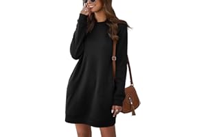 Onsoyours Robes Casual Femme Pull Col Rond Sweat Mini Robe Manches Longues Robe Chaud Grande Taille Manteau Casual Couleur Unie