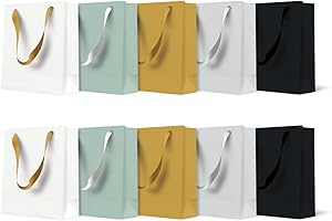 PAW DECOR COLLECTION PAW - Sacs cadeaux 10 x 12 x 6,5 cm – Lot de 10 Sacs Cadeaux avec Anse en Tissu | Mélange de 5 couleurs Unies | Sacs élégants pour Anniversaires, Mariages, Fêtes Prénatales, Fêtes et Cadeaux