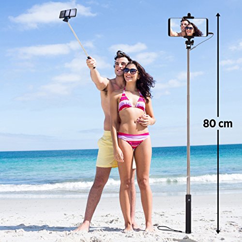 Palo Selfie Stick con Cable de Power Theory para Tel  fonos M  viles Android  iPhone 6s  6 Plus  5  5s  5c  4  4s y Samsung Galaxy S3  S4  S5 y S6 Edge Mini  No Precisa Bater  a ni Bluetooth  Extensible  Telesc  pico  No Necesita Configuraci  n  Negro 
