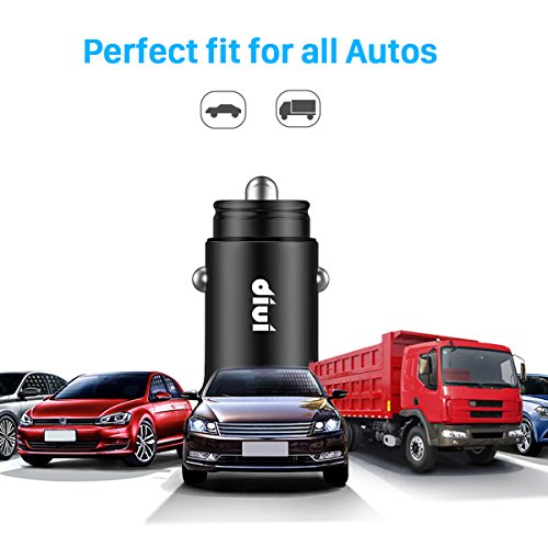 Caricabatteria auto USB 4.8A Caricatore adattatore universale 2 Porte Super Mini Alluminio macchina per iPhone, iPad, Tablet, Smartphone e gli altri dispositivi USB (Nero) (1 confezione)