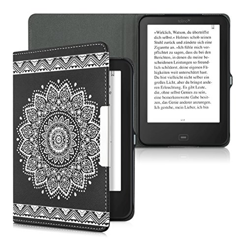 kwmobile Hülle für Tolino Shine 2 HD – Flipcover Case eReader Schutzhülle – Bookstyle Klapphülle Blume Design Weiß Schwarz - 5