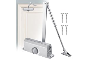 DECARETA Heavy Duty Door Closer, Adjustable Spring Hydraulic, Aluminum, Silver, for Middle-Weight Doors