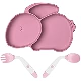 Vicloon Piatto per Bambini in Silicone, per Svezzamento, con 3 Aree, Piatto con Ventosa, Piastra di Alimentazione per Neonati