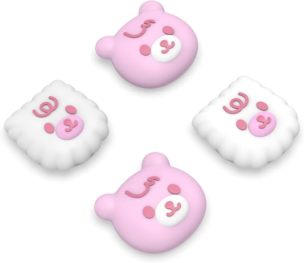 playvital Capuchons pour ps5 Manette Cover Joystick pour ps4,pour Xbox Series X S,Thumb Grip Caps pour Xbox One,Protection de Stick Analogique pour Switch Pro Controller,Blanc & Rose-Ours Mignon - 1