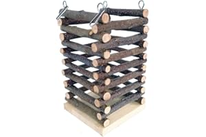Mochalight Heuraufe aus Holz Bissfester hängender Grasrahmen-Futterspender Heu-Futterspender Heimtierbedarf für Chinchilla-Meerschweinchen-Kaninchen 3,93 x 3,93 x 7,08 Zoll wie Gezeigt Zweig