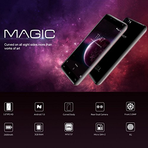 Cubot Magic Smartphone ohne Vertrag Android 7.0 4G-LTE Dual Sim, 5 Zoll HD IPS Touch Display, 3GB RAM+16GB ROM, Dual Rear Kamera 13MP+ 5MP Front Kamera, kapazitives Display, GPS, Wifi, Bluetooth 4.0,2600mAh Akku (Schwarz )