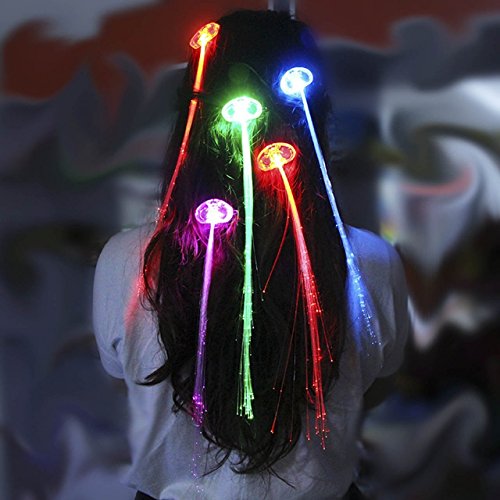 Leuchtende Led Haar Zöpfe 10er Set- Très Chic Mailanda LED Haarsträhnen Glühwürmchen Rainbow Fasching Party - 2