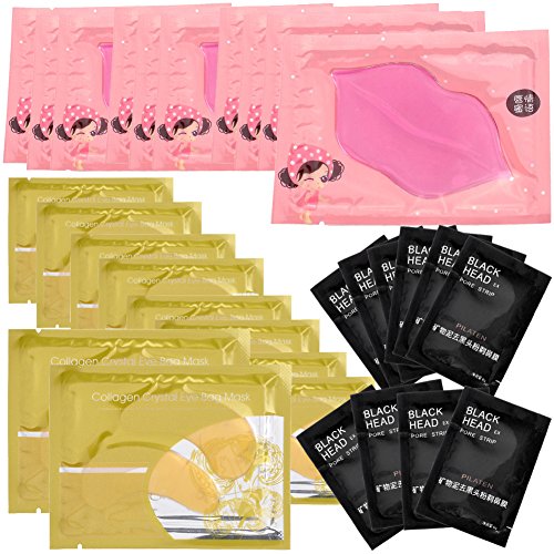 Ayliss 30pcs Beauty Makeup Set,10pcs Collagen Crystal Eyelip Patch + 10pcs Collagen Crystal Lip Mask + Blackhead Nose Mask