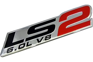 ERPART LS2 6.0L V8 Red Engine Emblem Badge Nameplate Highly Polished Aluminum Chrome Silver for GM General Motors Performance Chevy Chevrolet CHEVY CORVETTE SSR ZR1 2005 2006 05 06 PICK UP HOLDEN VAUXHALL CTSV Pontiac GTO Chevrolet Trailblazer SS 2006 2007 2008 2009 06 07 08 09 Saab 9-7X Aero