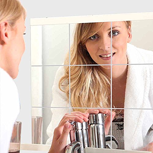 Preisvergleich Produktbild 12 Stück Spiegelfliesen Selbstklebend, VIGORFUN Aktualisiert 14cm Dekospiegel Wand Quadratischer Spiegel (Silber, 14 x 14 cm)