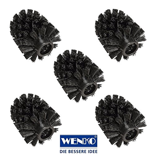 WENKO 5er Set WC-Garnitur Ersatzbürsten, Toilettenbürste Ersatz, WC-Bürstenkopf, Kunststoff, ca. Ø 7.5 x 8.8 cm, Schwarz
