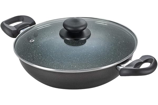 Prestige Omega Deluxe Granite Kadai 3.25 L Black Induction Base 5 Layer Non-Stick Granite Finish Scratch Resistant Dishwasher Safe Metal Spoon Friendly