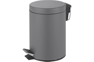 NOVEL SOLUTIONS Innoteck Essentials Round Colour Coated Pedal Bin 3L Dustbin Size 26x17cm for Kitchen and bathroom, Matt Grey, Powder Coated Steel, 3 Litre