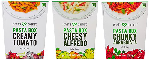 Chef's Basket Pasta Box Chunky Arrabbiata Pasta + Creamy Tomato Pasta + Cheesy Alfredo Pasta (Combo), 237g each