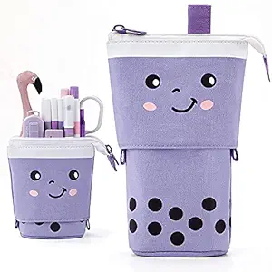 FineMoe Standing Pencil Cases - Pop Up Pencil Pouch Box for School Students - Pen Holder Stationery Pouch Makeup Cosmetic Bag Organizer - Pencil Pouches for Girls Boys Women Teens (Purple)