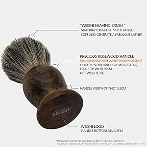 WEISHI Shaving Brush, 100% Pure Mixed Badger with Rosewood Wooden Handle shaving brush - Image 2
