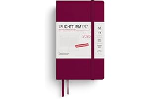 LEUCHTTURM1917 372598 kalendarz dzienny Pocket (A6) na rok 2026, 12 miesięcy, Port Red, niemiecki