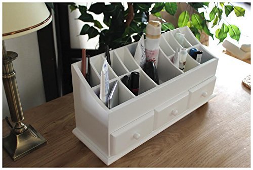 Woodluv Mehrzweck MDF Organizer Kosmetik Caddy mit 3 Schubladen und 13 Fächer, Weiß