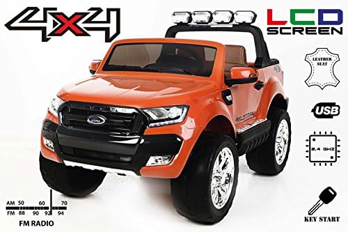 RIRICAR Electric Ride-On Toy Car Ford Ranger Wildtrak 4X4 LCD, LCD screen, 2.4Ghz, 2x12V, 4 X MOTOR, remote control, two-seats in leather, Soft EVA wheels, Bluetooth, orange