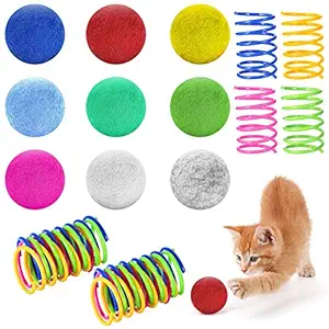Weewooday 6 Pieces Wool Felt Ball Toys and 12 Pieces Cat Spiral Springs Colorful Handmade Wool Balls Kitten Springs Toy for Cat Lover Kitten Pet Interactive Toys