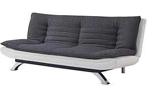 Home Detail Duo-Contrast 3 Seater Sofabed in Duck Grey/Charcoal Fabric or Charcoal Fabric/White Faux Leather (Charcoal, Faux Leather)