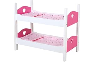 OTTO SIMON My Beautiful dollsroom 551-0307 Etagenbett für Puppen, Hochbett in Weiß und Pink, Puppenmöbelstück, Spielset mit 2 Matratzen, 2 Kissen, 2 Decken, für Kinder ab 3 Jahren, ca. 54 x 29 x 43 cm