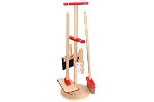 LELIN SOKA Wooden Toy Cleaning Kit Pretend Play Household Toy Set Includes Dustpan Broom Mop Brush Tool Kit Hanging Design Playhouse Games for Kids Toddlers Children Little Girls Boys Ages 3 year old +