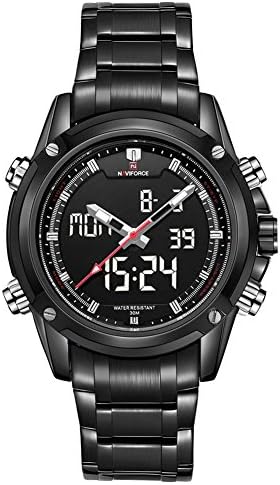 Leopard Shop Dual Movt Men Quarz Watch Analog Digital LED Wristwatch Black Silver