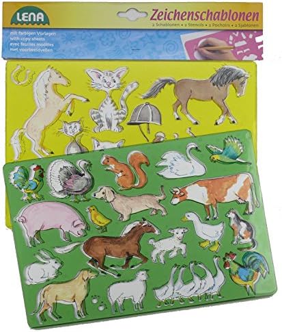 SIMM Spielwaren Lena 65767 Drawing Stencil Stencil of a Horse/Cat, 26 x 19 cm Pack of 2