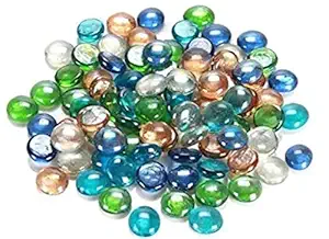 Promote Trader Multicolour Flat Round Marbles Aquarium Pebbles for Vase Fillers, Glass Gems Stone, Table Scatter, Landscaping, Aquarium Fish Tank, Party Decoration, Crystal Rocks 50pieces