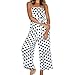 Produktbild Jumpsuit Damen sommer Hffan Frauen Overall Sommerkleid Lace Druck mit V-Ausschnitt Riemchen Jumpsuit Mode Frauen Ärmellos High Waist Overall Elegant Strandkleidung Playsuits Romper (Weißes, XL)
