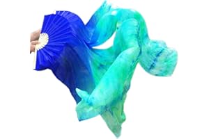 Leemiman Women 1.8 m Long Belly Dance 100% Silk Bamboo Fan Veils 1 Pair(L+R)