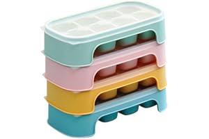 HOQQUE Cubiteras para Hielo Cubitera Ice Cube Tray con Tapa Silicona 4 Pieza 32 Cubos Agua Zumo de Naranja Prime Drink Café Bebidas Molde Hielos Hielera Kitchen Arcon Congelador