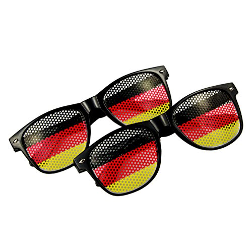 2er Set Fanbrille in Deutschlandfarben Schwarz-Rot-Gold für die EM/ WM, stabile Fassung aus flexiblem, schwarzen Kunststoff, Fußball-Fan, Sportveranstaltung, Bolzen, Kicken, Wintersport, Olympia