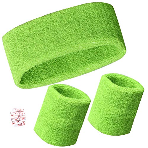 Siming Ensemble Bandeau, Set de Protège Poignet & Tête Support Légèr pour Musculation Sport Gym (Vert)