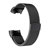 Luckhome Uhrenarmband Serie Lederarmband Ersatband Mit Edelstahl Metall Schließe Classic Armband Ersatz Band ，Milanese Edelstahlarmband mit Armband für Fitbit Charge 3（Schwarz）