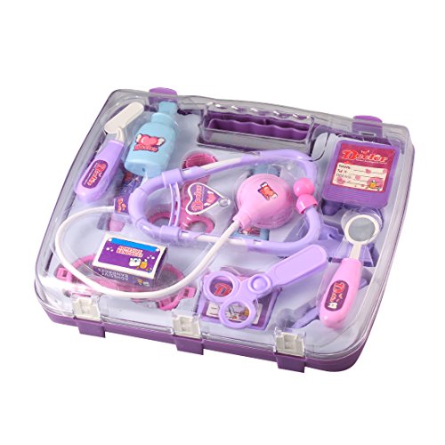 Andux Zone 14pcs Kids Doctor Nurse Medical Carry Case Box Role Play Set Kit Educational Toy WJYX-01 (Purple)