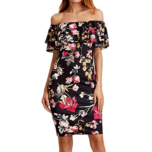 kleid damen Kolylong® Frauen Sommer aus Schulter elegant Kleid Bodycon Mini Kleid Strandkleid Party Kleid Trägerloses bedrucktes Kleid Böhmisches kleid (XL, Schwarz) kleid damen Kolylong® Frauen Sommer aus Schulter elegant Kleid Bodycon Mini Kleid Strandkleid Party Kleid Trägerloses bedrucktes Kleid Böhmisches kleid (XL, Schwarz)