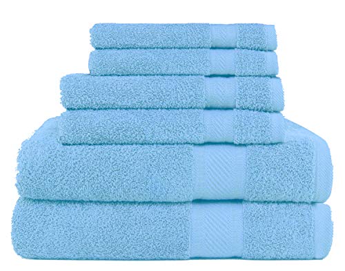 SweetNeedle - Daily Use Set asciugamani a 6 pezzi, Azzurro - 2 asciugamani da bagno 70x140 CM, 2 asciugamani 50x90 CM, 2 salviette 30x30 CM - 100% cotone Ringspun, pesante e assorbente