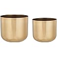 amazon basics Luxe Metal Planters (Set of 2) | Flower Pots for Living Room (Glossy Rose Gold)