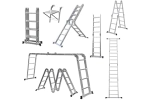 RIGOGO 4.7 m Aluminium Folding Ladder, Robust A-Frame Stepladder with Platform, 150 kg Load Capacity EN131