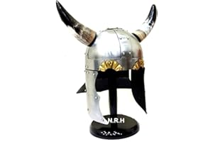 NAUTICAL REPLICA HUB Medieval Armor Viking Horn Helmet Halloween costume Free wooden Stand