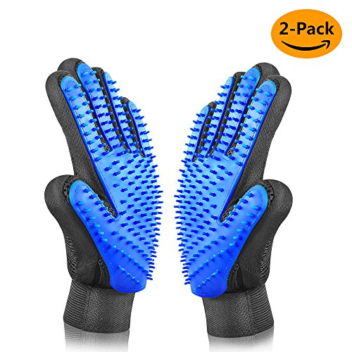Ereach 2 Pezzi Guanto Spazzola per Cani Gatti di Massaggio e Pulizia Guanto Rimuovi Peli Guanti Toelettatura Spazzola per Capelli per Animali, Perfetto per Cani e Gatti a Pelo Corto e Lungo, Blu